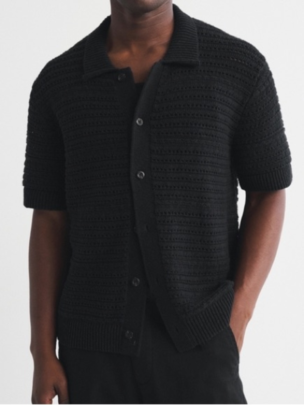 Abercrombie & Fitch Crochet Style Button Up Shirt Black Open Knit Large